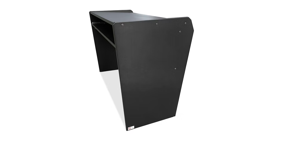 Black modern geometric desk with angled metal panels