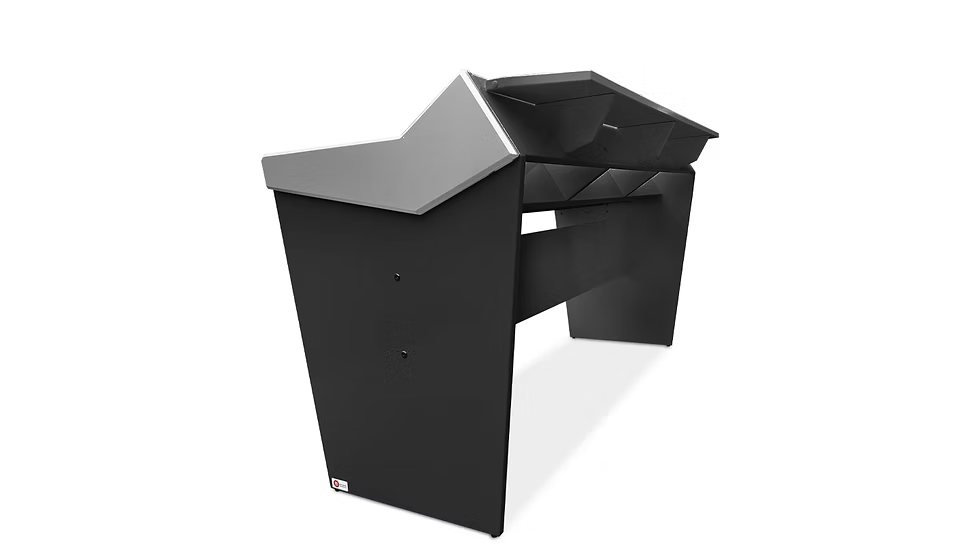 Black and gray desk on a white background