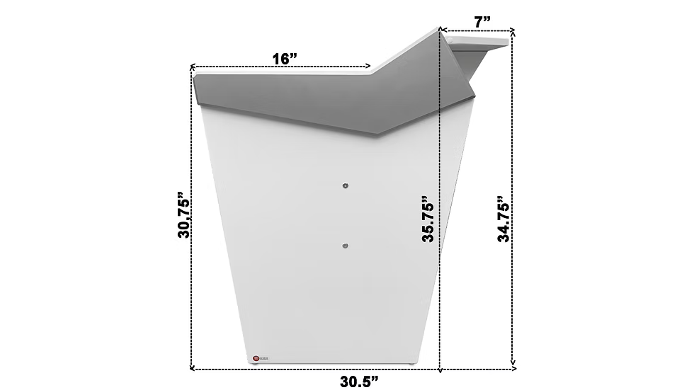 Measurement chart of a product with dimensions labeled in inches.