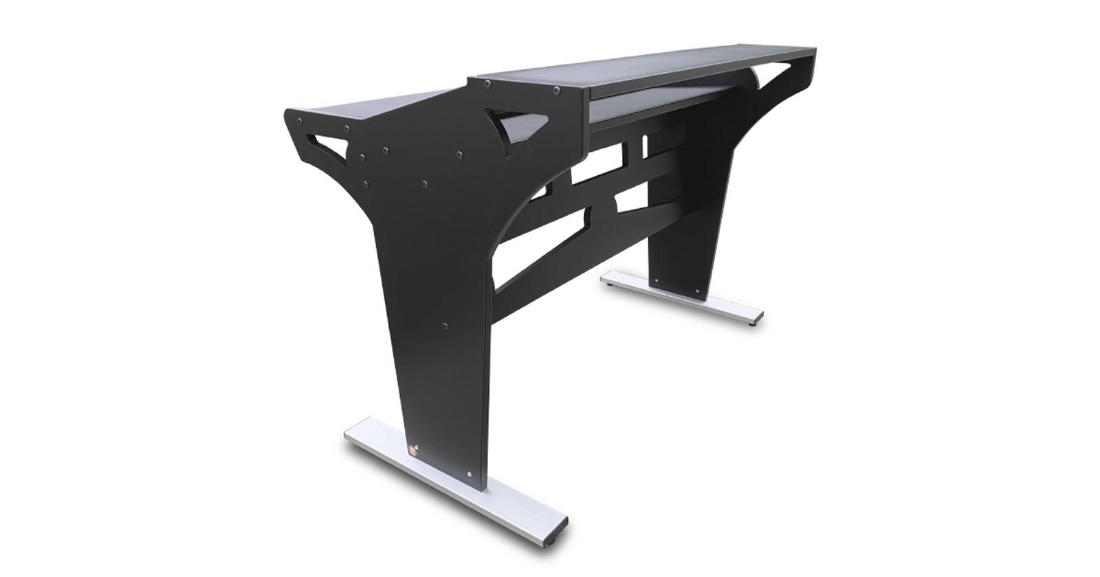 Black metal desk frame on a white background